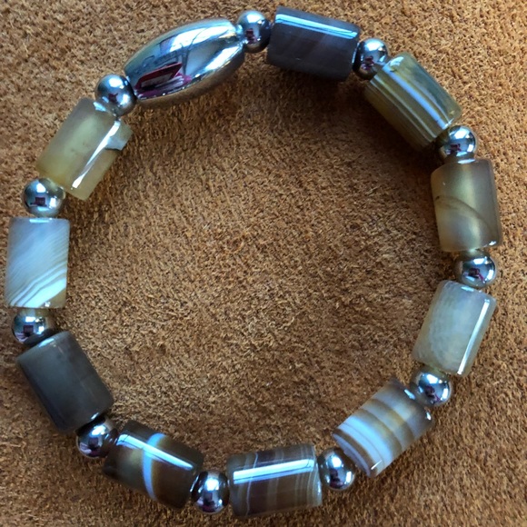 🤎 Brown Agate & Stainless Stretch Beaded Bracelet 🤎 - Picture 7 of 12